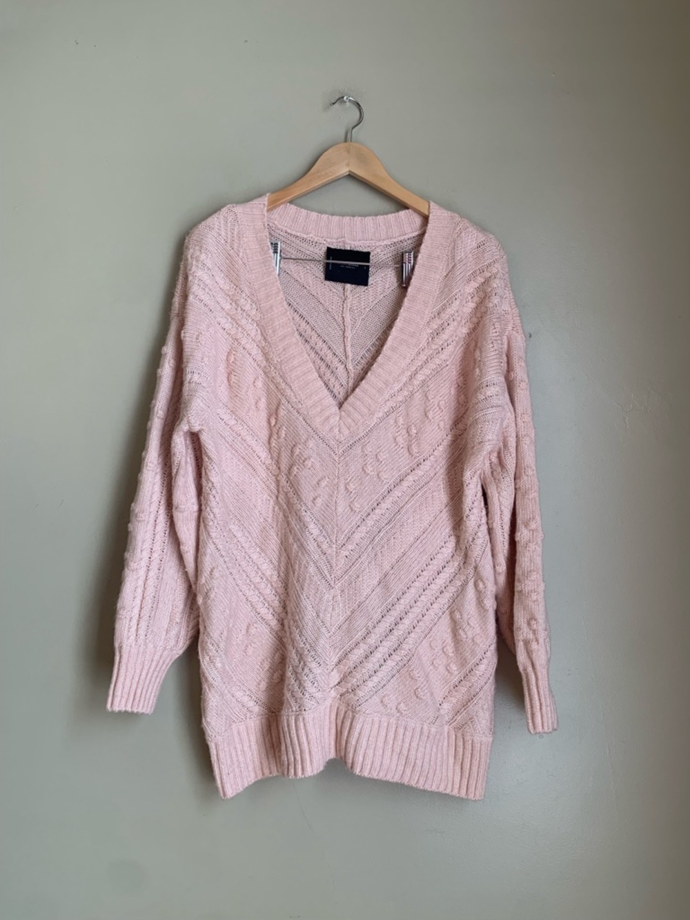 Lucky Brand Women’s Cable Knit V-Neck Sweater Pink Sz L Loose Beachy Spring